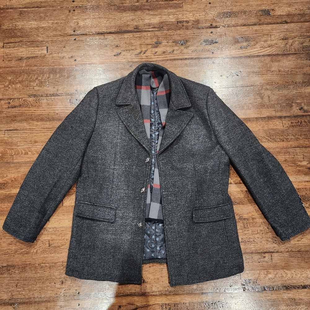 Jingpinfushi Men's Charcoal Pea Coat